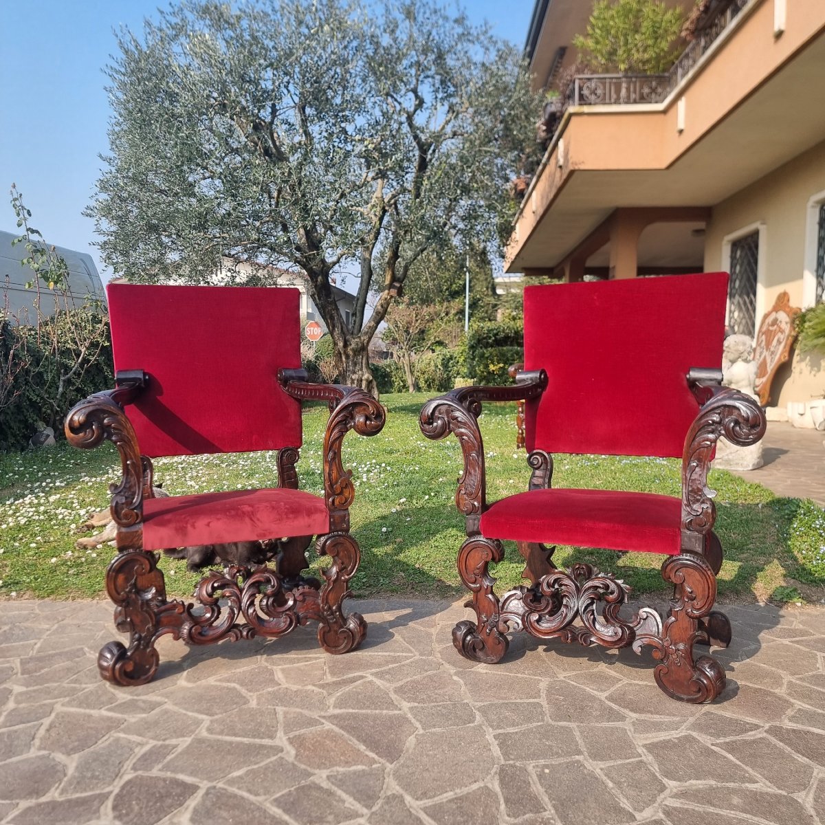 Pair Of 19th-century Hand-carved Walnut Armchairs-photo-2