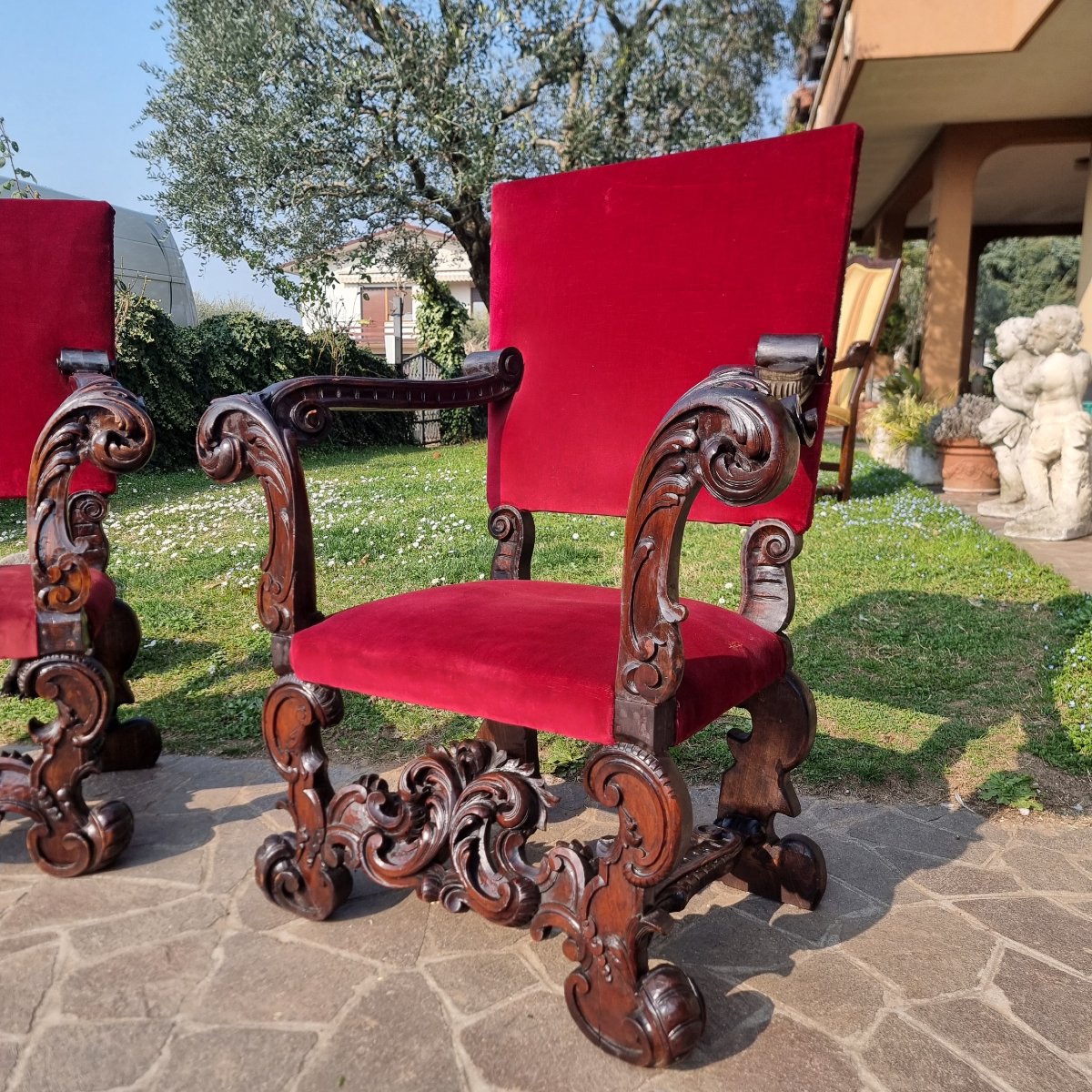 Pair Of 19th-century Hand-carved Walnut Armchairs-photo-3