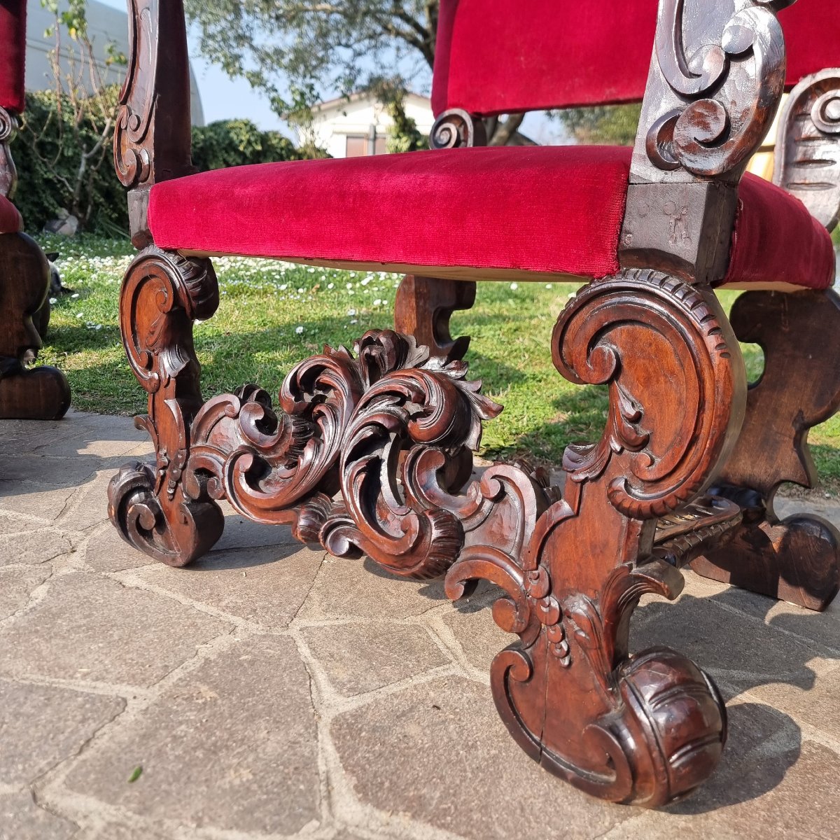 Pair Of 19th-century Hand-carved Walnut Armchairs-photo-1