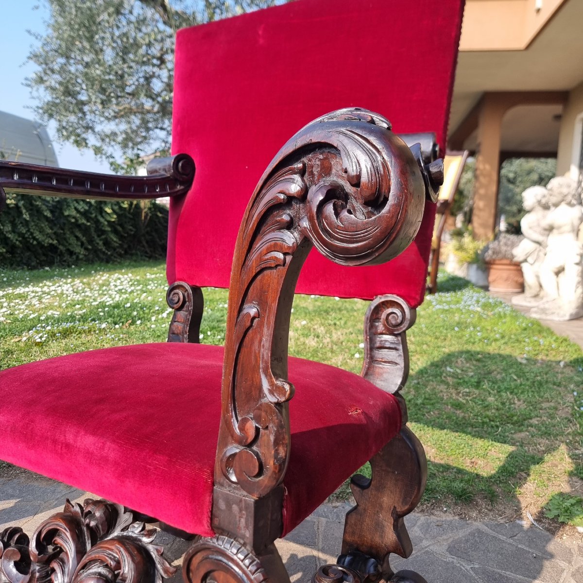 Pair Of 19th-century Hand-carved Walnut Armchairs-photo-2