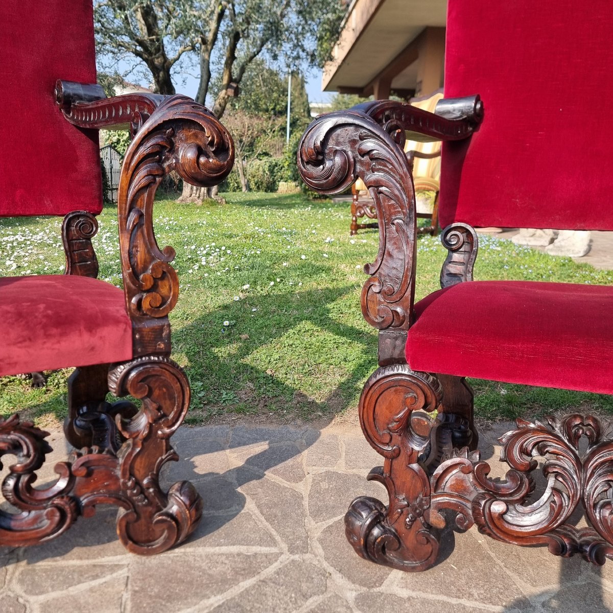 Pair Of 19th-century Hand-carved Walnut Armchairs-photo-4