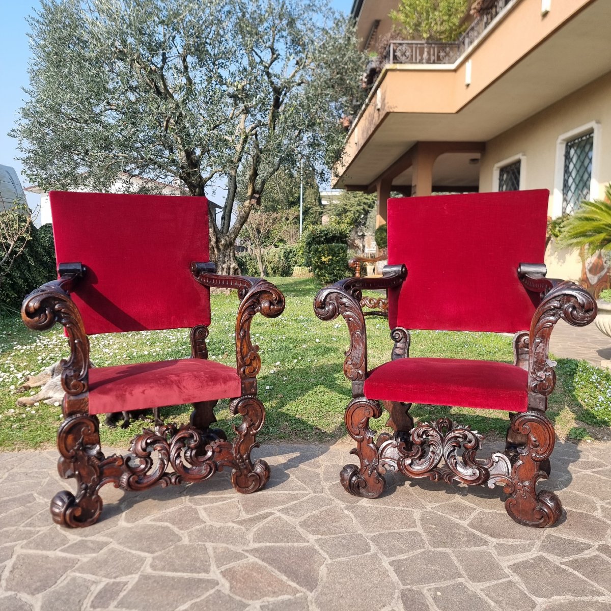 Pair Of 19th-century Hand-carved Walnut Armchairs-photo-6
