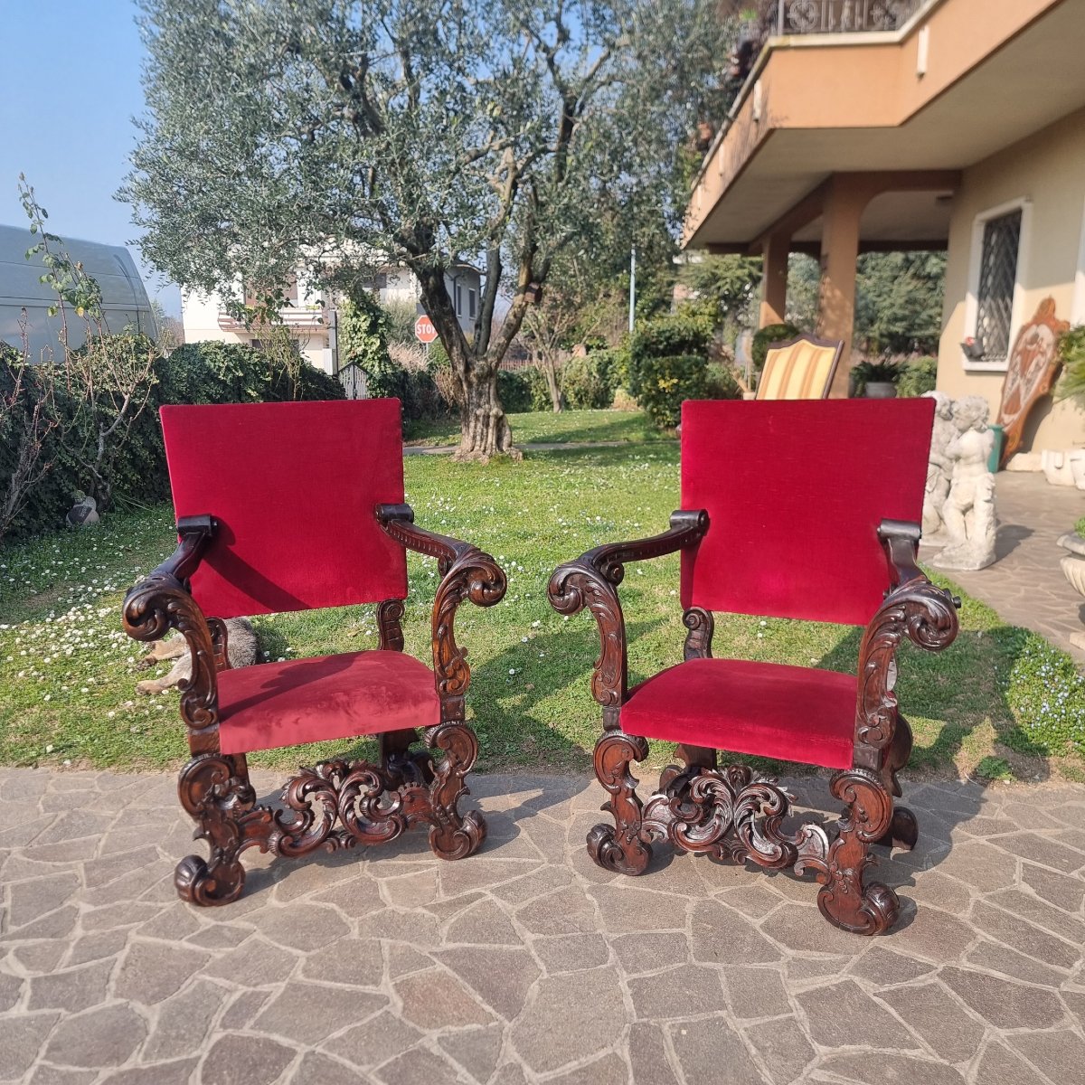 Pair Of 19th-century Hand-carved Walnut Armchairs