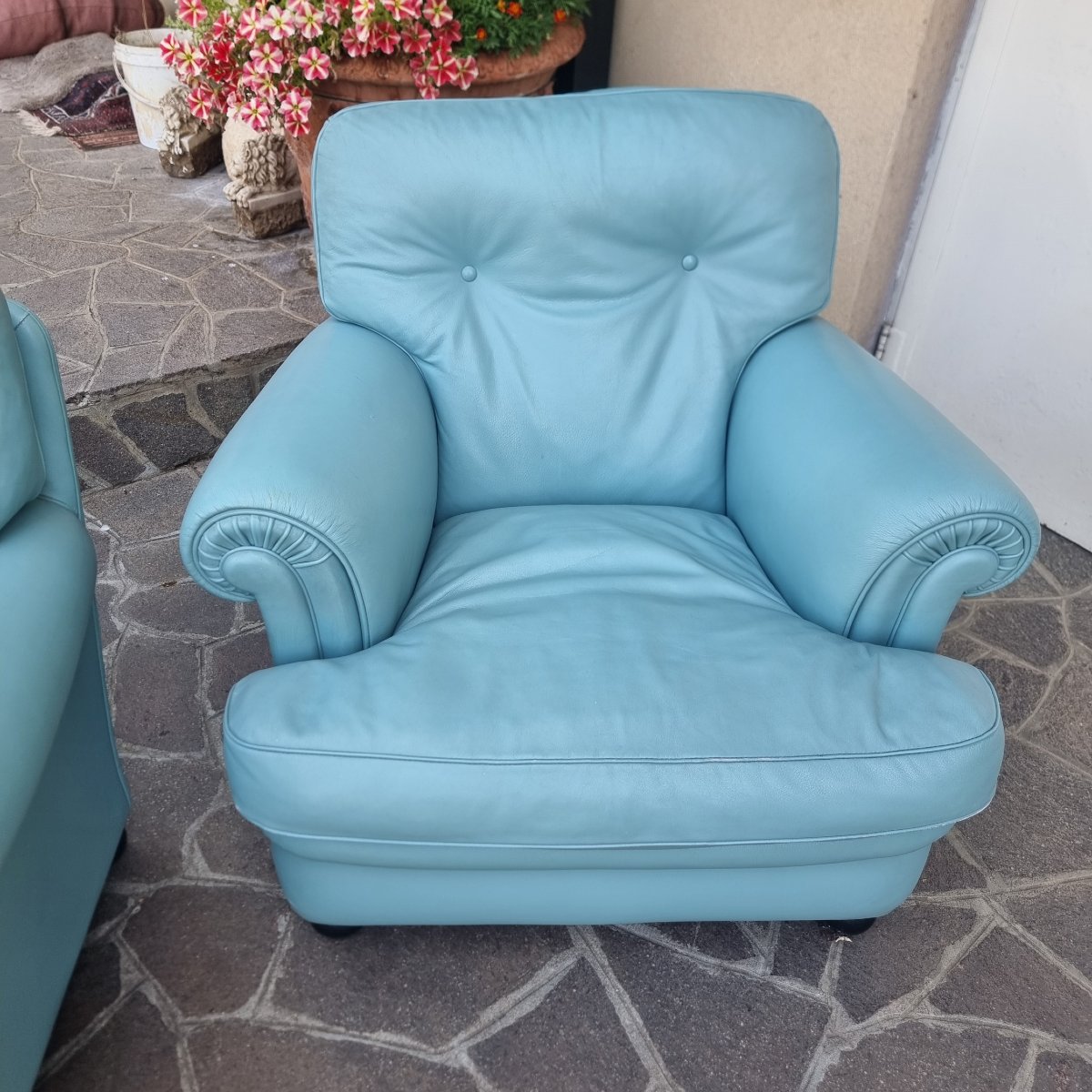 Paire de fauteuils bleus en cuir Frau 1970-photo-5