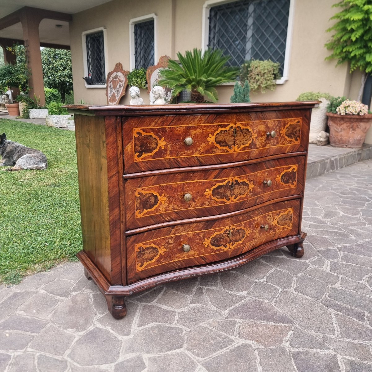 Commode lombarde de la fin du XVII siècle en noyer avec marqueterie-photo-3