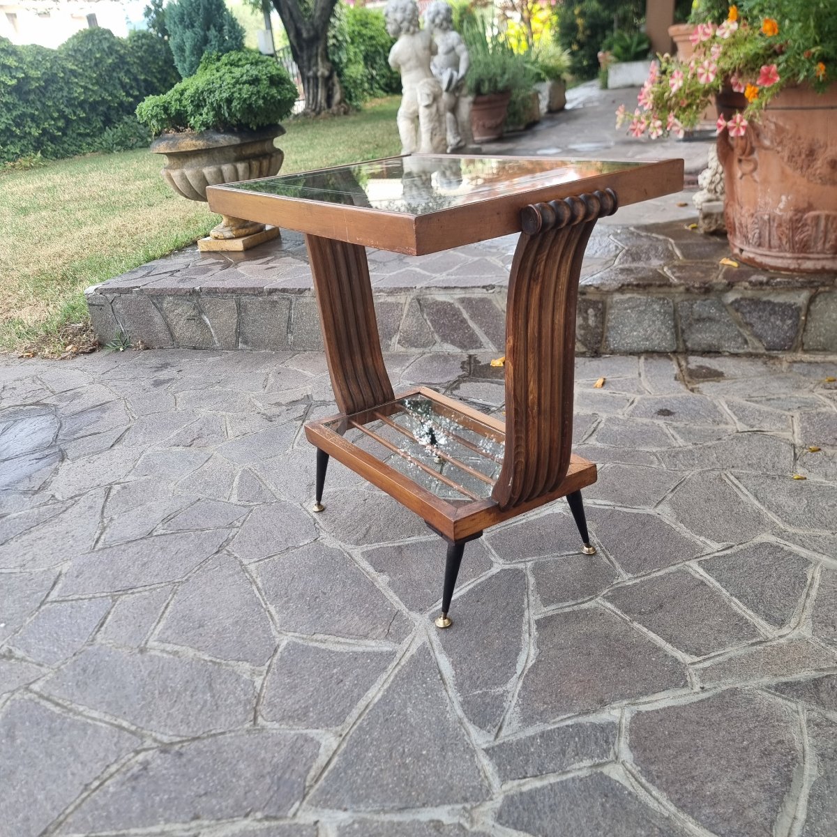 1940s Art Deco Walnut Coffee Table With Glass Legs—paris-photo-3