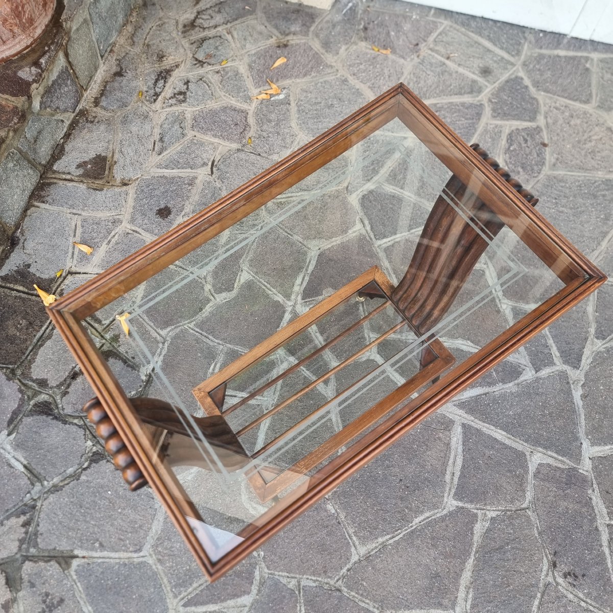 1940s Art Deco Walnut Coffee Table With Glass Legs—paris-photo-2