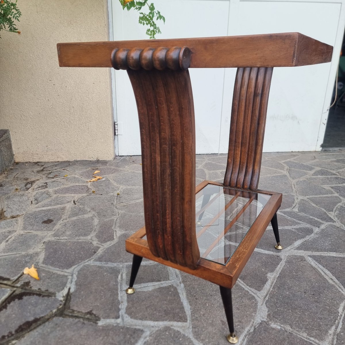 1940s Art Deco Walnut Coffee Table With Glass Legs—paris-photo-4