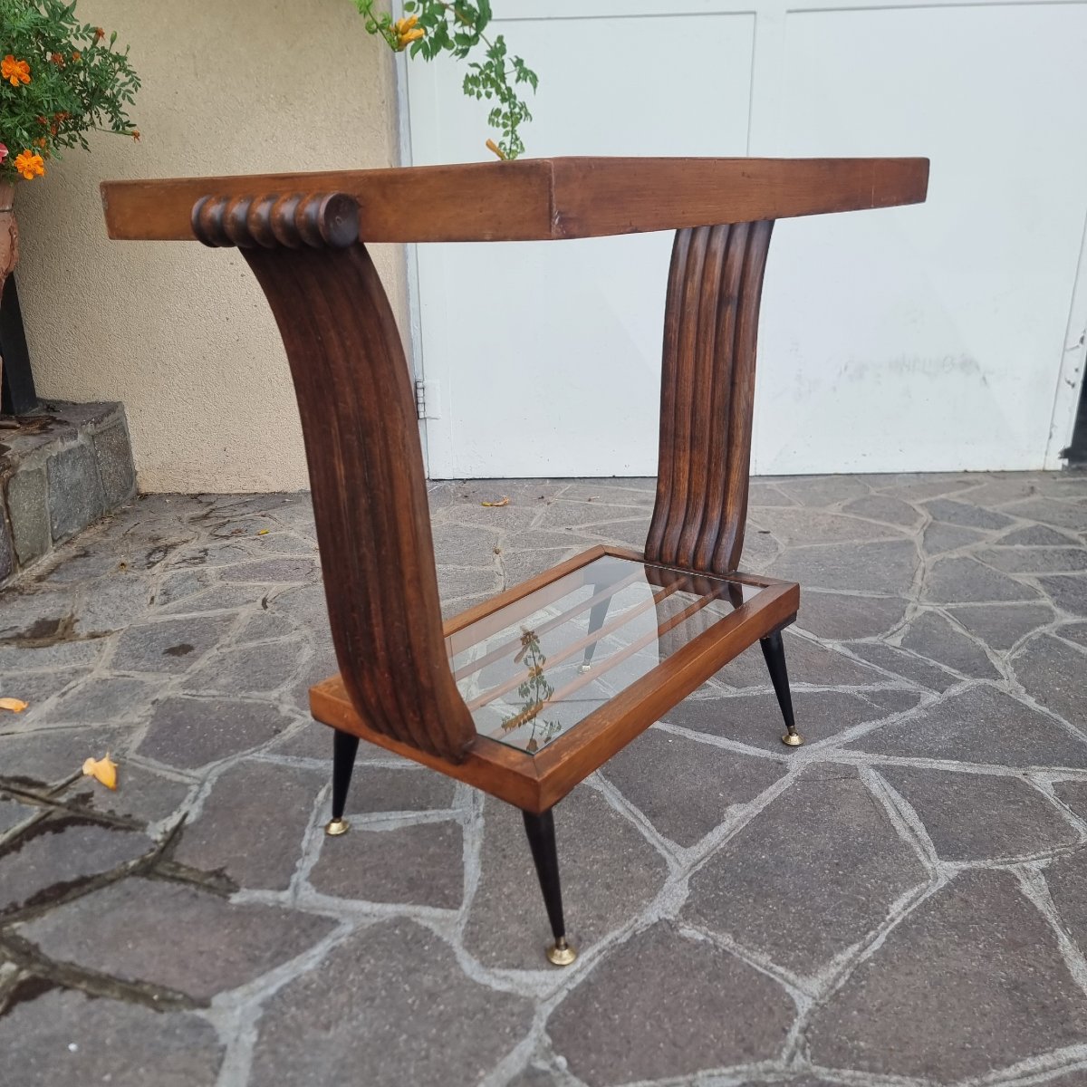 1940s Art Deco Walnut Coffee Table With Glass Legs—paris