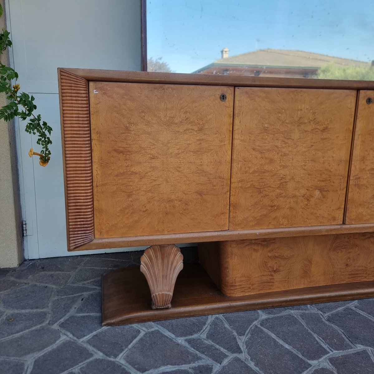 Buffet Art Déco des Années 1940/50 en Loupe de Thuya et Érable avec Miroir-photo-4