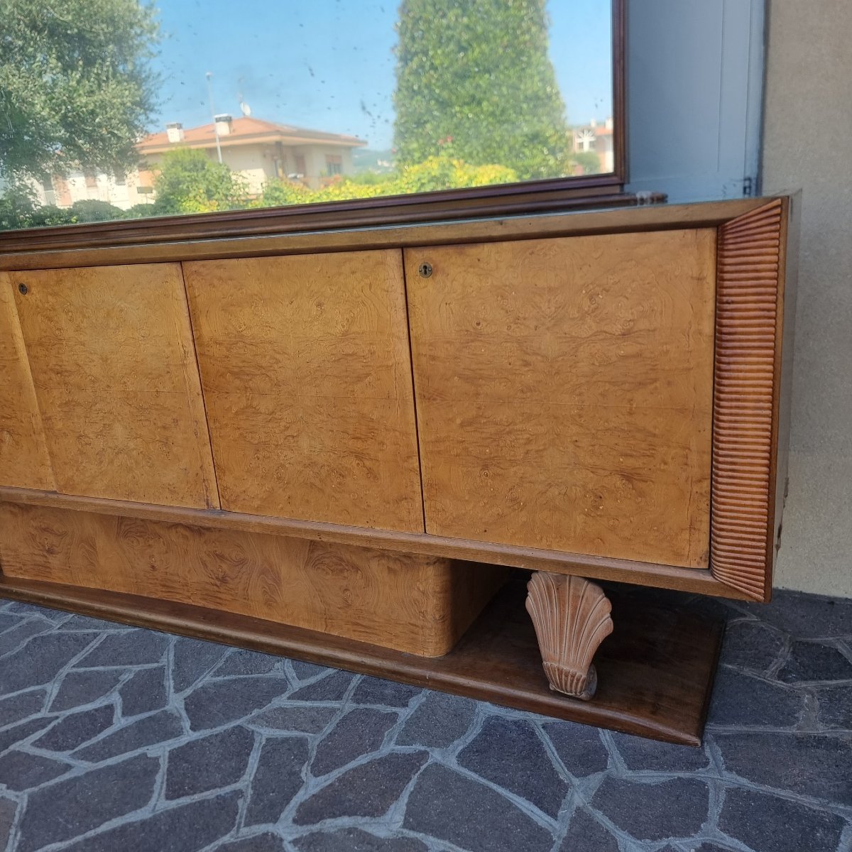 Buffet Art Déco des Années 1940/50 en Loupe de Thuya et Érable avec Miroir-photo-1