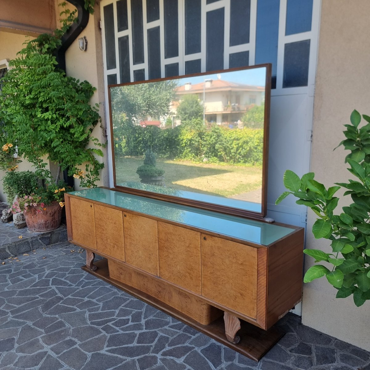 Buffet Art Déco des Années 1940/50 en Loupe de Thuya et Érable avec Miroir-photo-6
