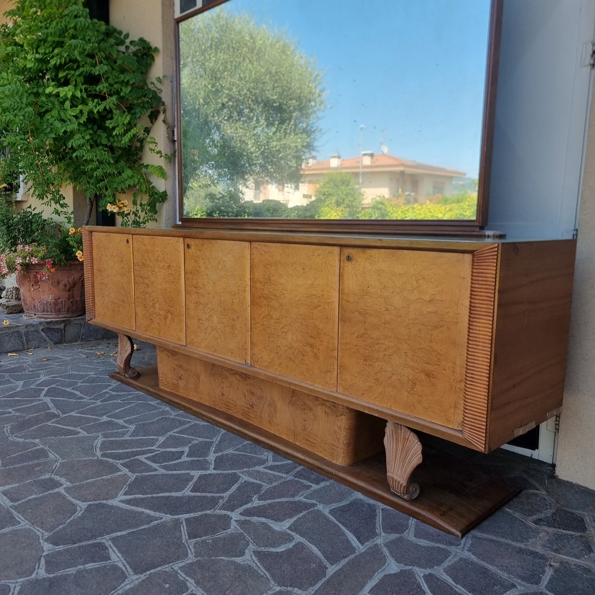 Buffet Art Déco des Années 1940/50 en Loupe de Thuya et Érable avec Miroir-photo-7