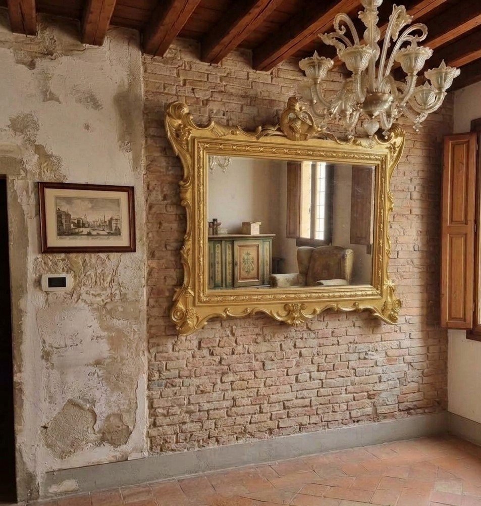 Miroir en bois de 1850 feuille d'or provenant d'une ancienne villa toscane-photo-4