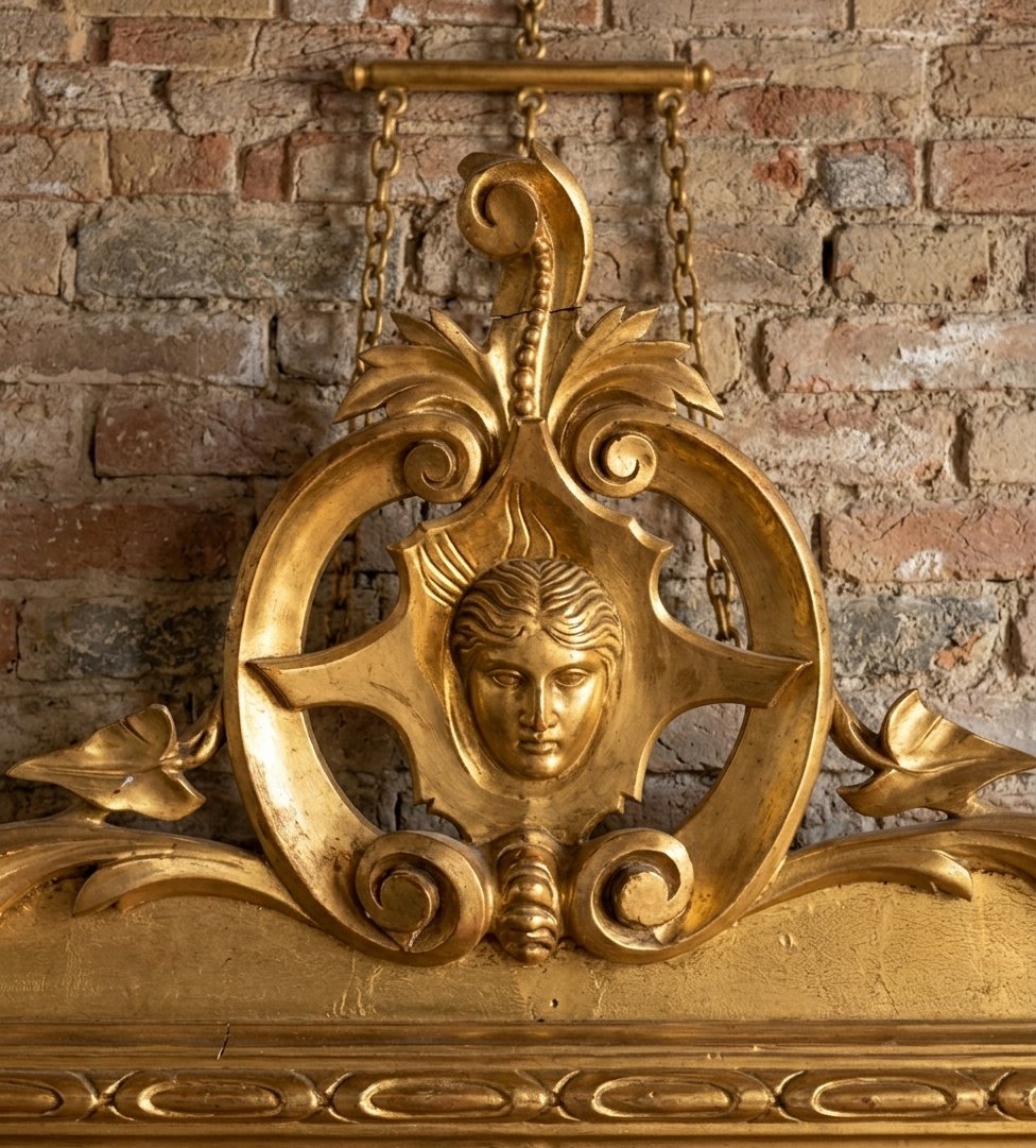 Miroir en bois de 1850 feuille d'or provenant d'une ancienne villa toscane-photo-1
