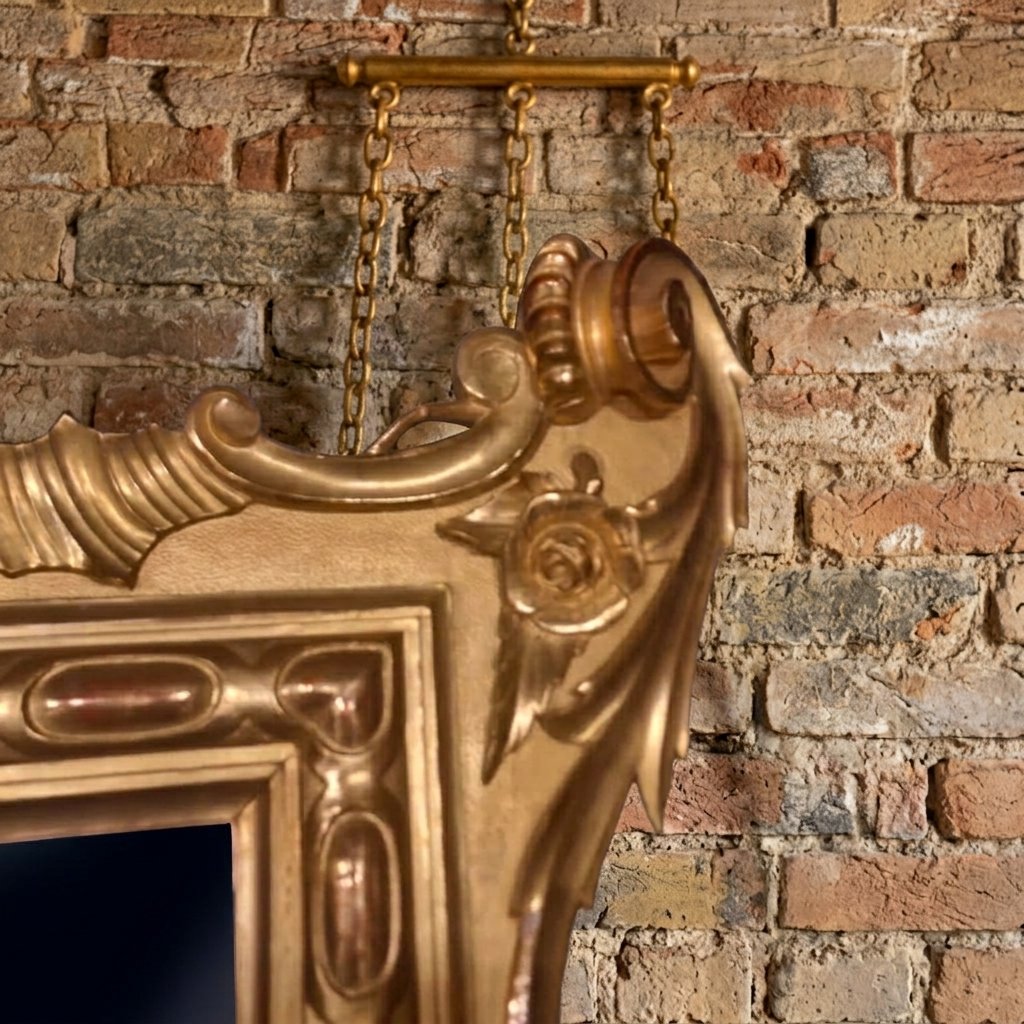 Miroir en bois de 1850 feuille d'or provenant d'une ancienne villa toscane-photo-2
