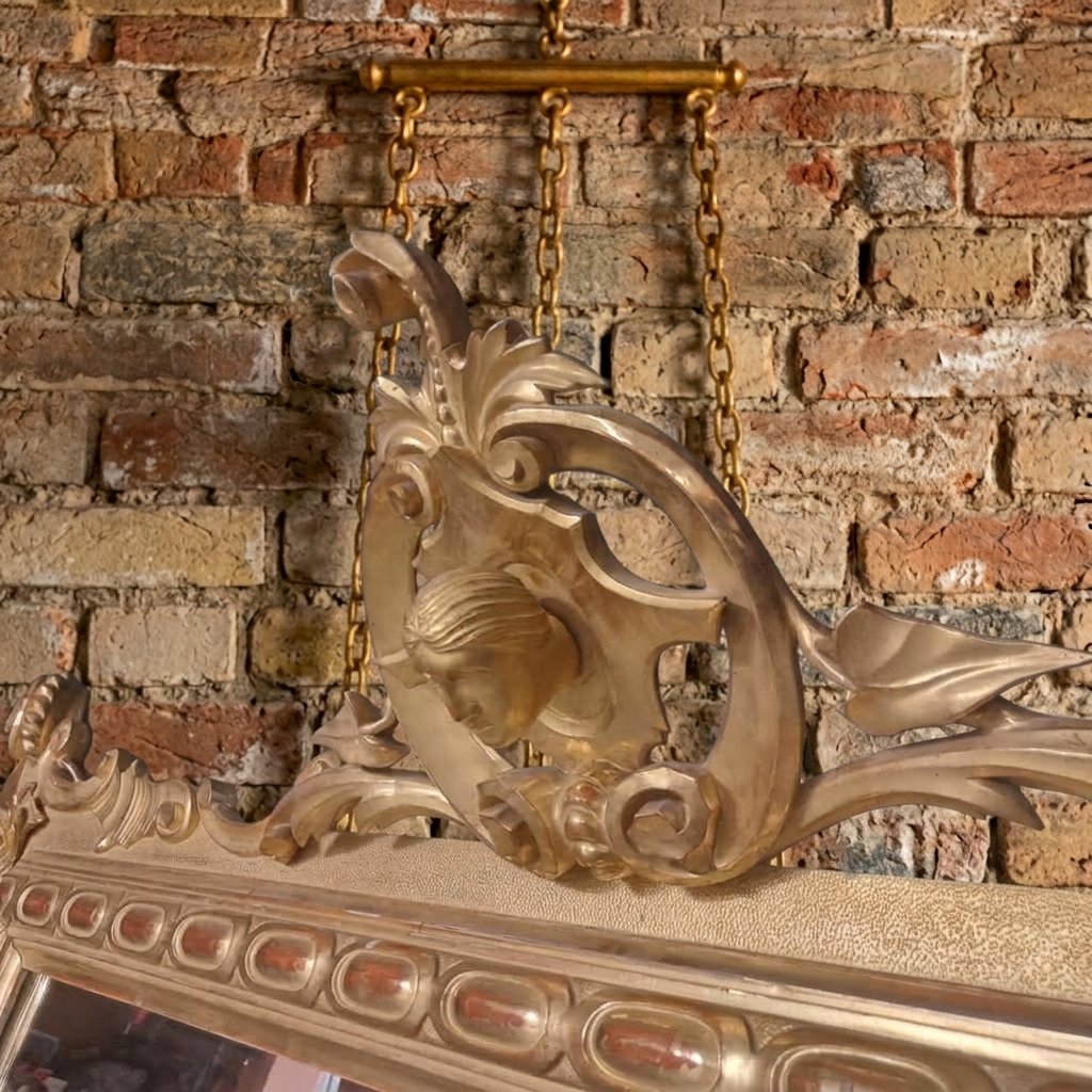 Miroir en bois de 1850 feuille d'or provenant d'une ancienne villa toscane-photo-4