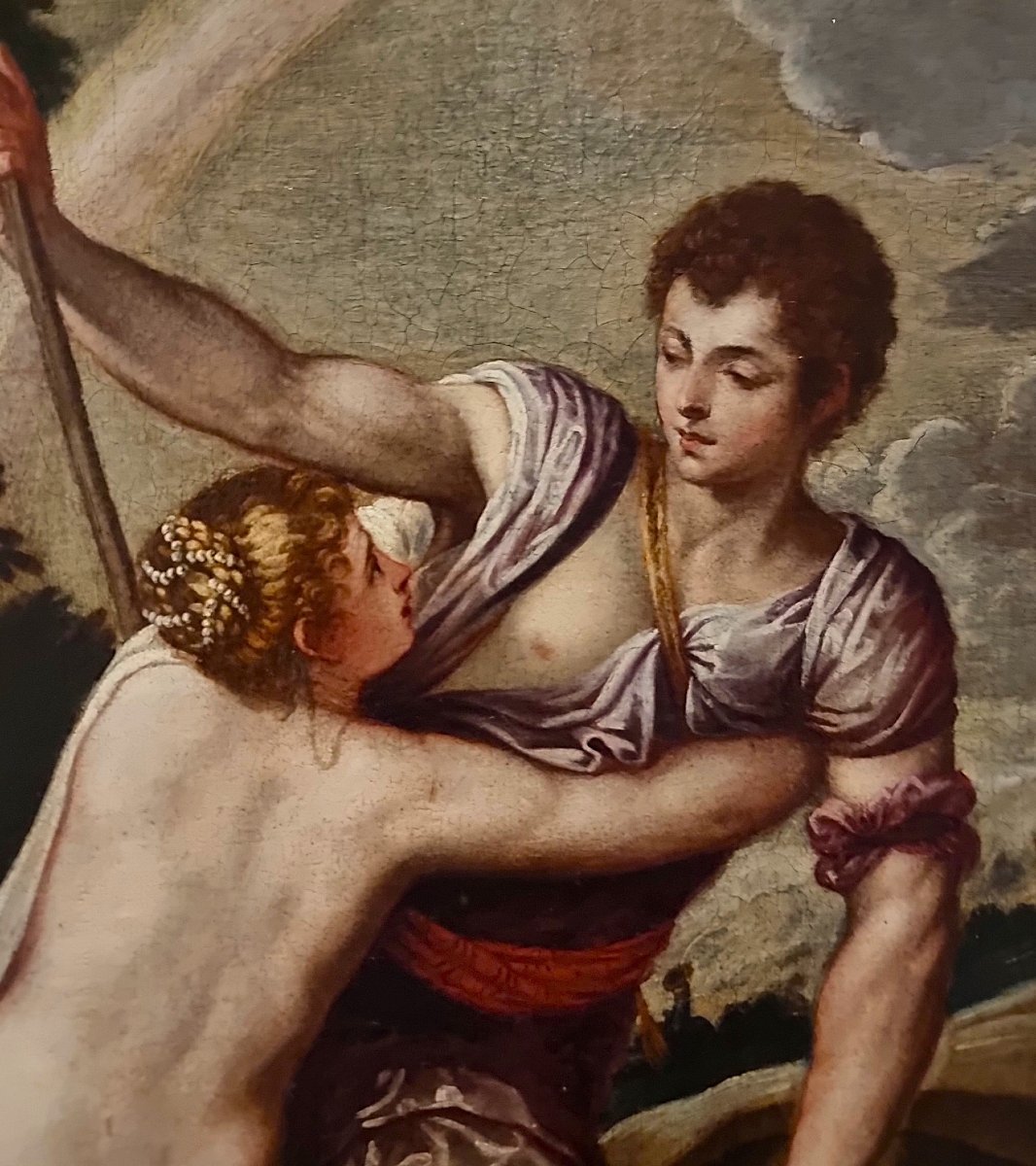 Huile sur toile du XVIIe siècle Vénus et Adonis Padovanino 1588-1649 d'après Titien-photo-7