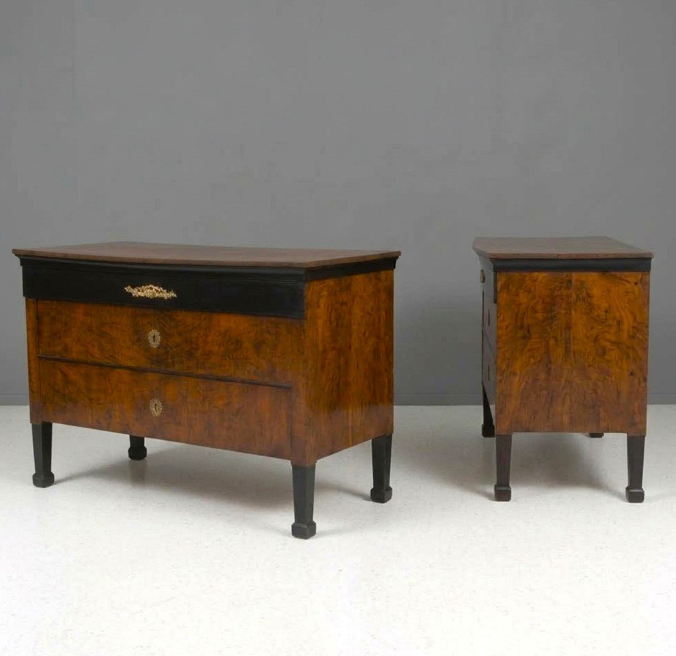 Paire de commodes 1790 Directoire en noyer de Bologne-photo-3
