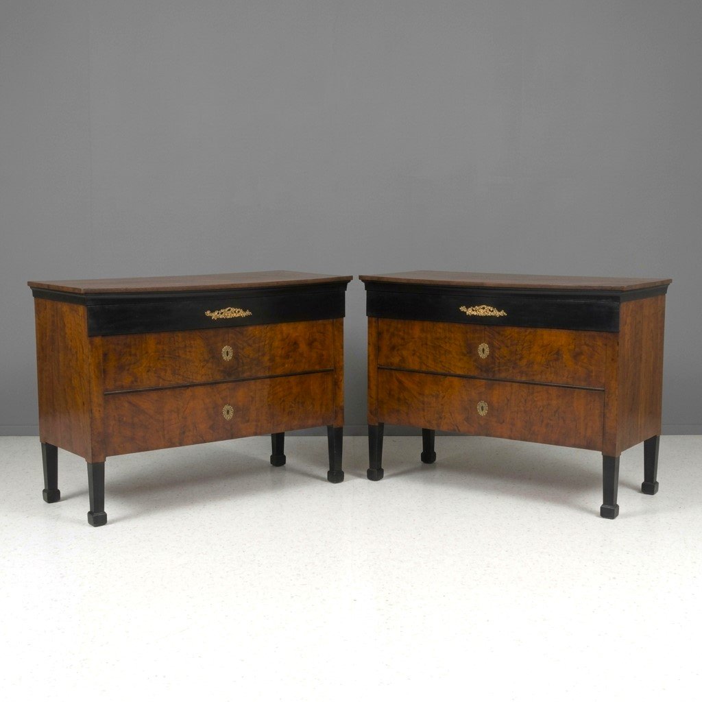 Paire de commodes 1790 Directoire en noyer de Bologne-photo-4