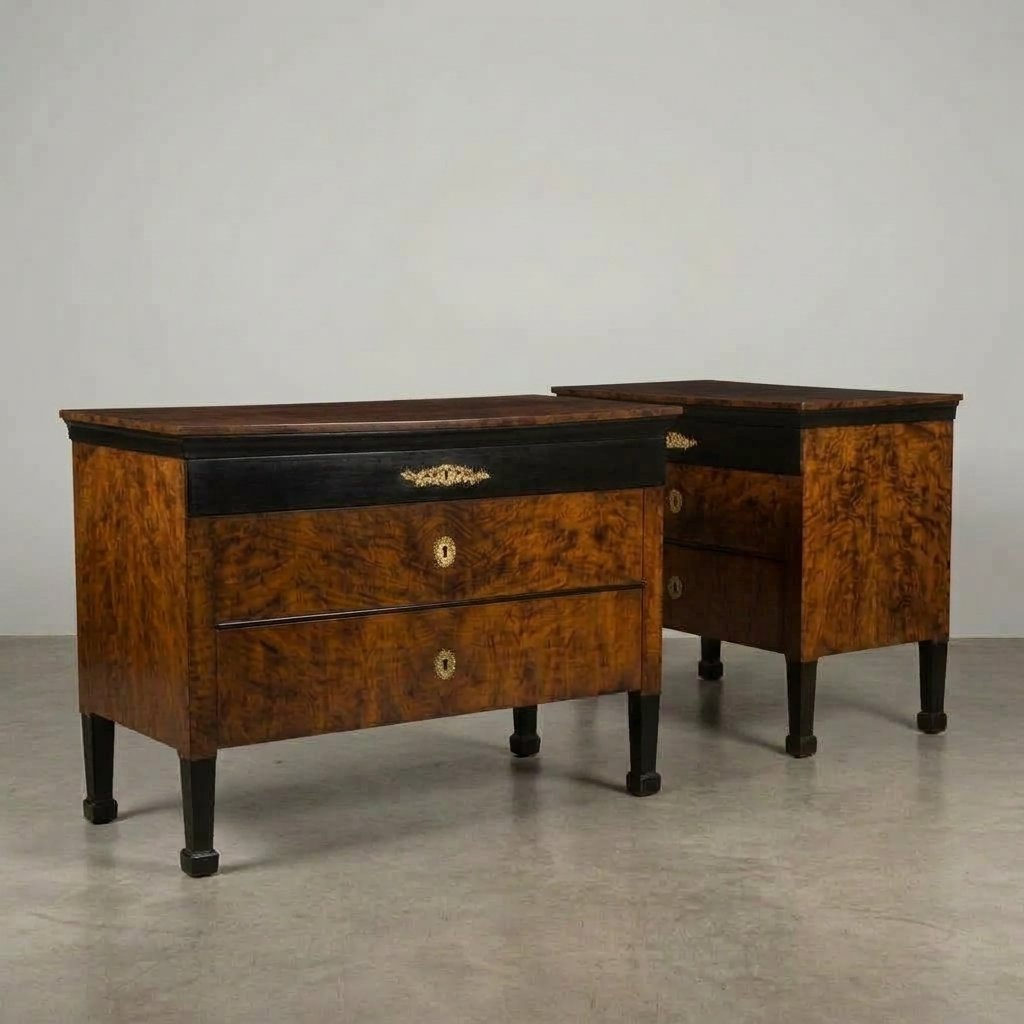 Paire de commodes 1790 Directoire en noyer de Bologne-photo-2