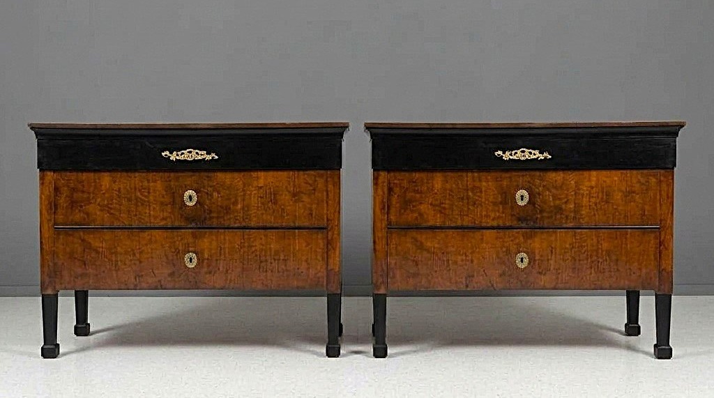 Paire de commodes 1790 Directoire en noyer de Bologne-photo-4