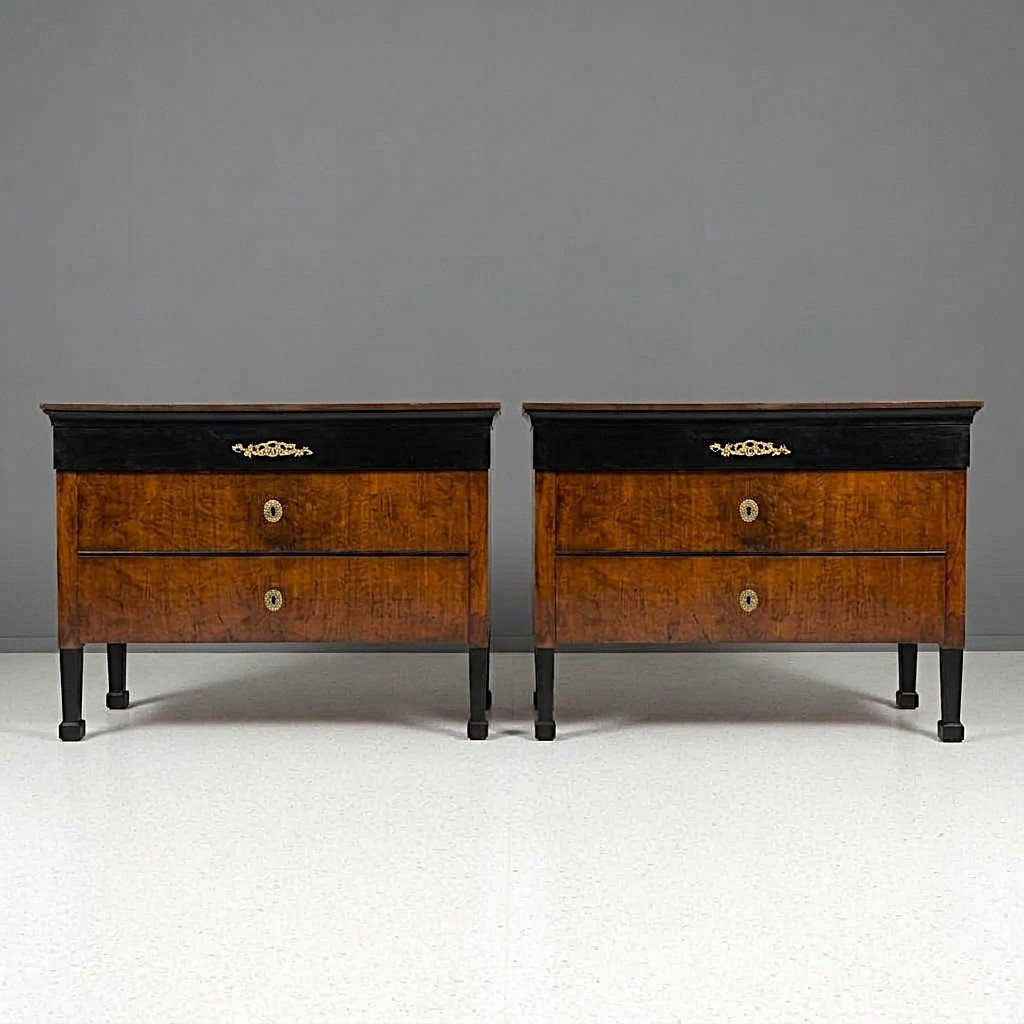 Paire de commodes 1790 Directoire en noyer de Bologne
