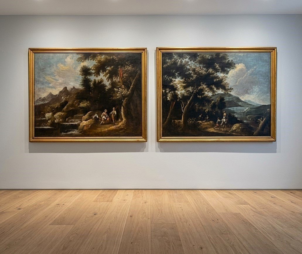 Paire de paysages huile sur toile du XVIIIe siècle entourage de Claude-Joseph Vernet 1714–1789