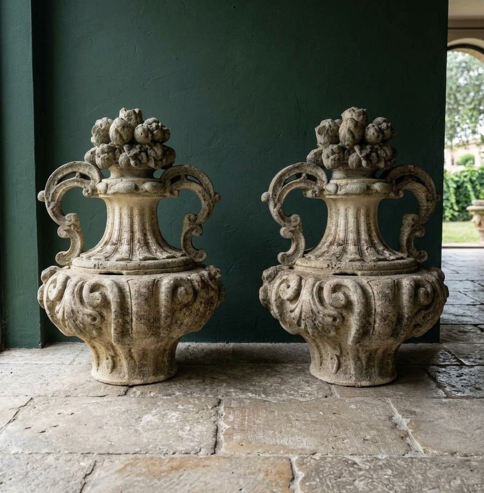 Paire de vases en pierre de Vicence du XIXe siècle provenant d'un palais vénitien-photo-2