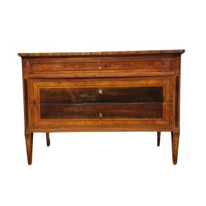 18th Century Louis XVI Bologna Chest Of Drawers In Walnut, Maple, Olive, And Ebony