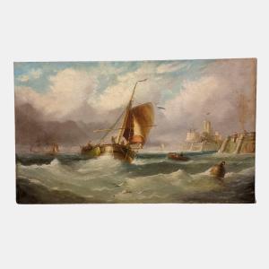 Ship In A Storm: 19th Century Oil By William Callow
