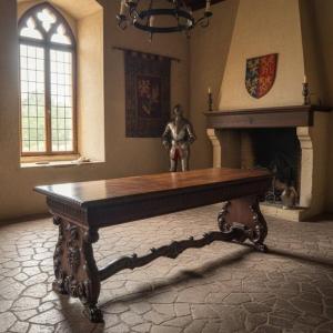 Table de réfectoire éclectique en noyer – XIXe siècle