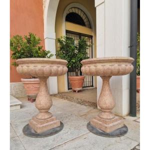 Pair Of 20th-century Holy Water Fonts Made Of Pink Verona Marble