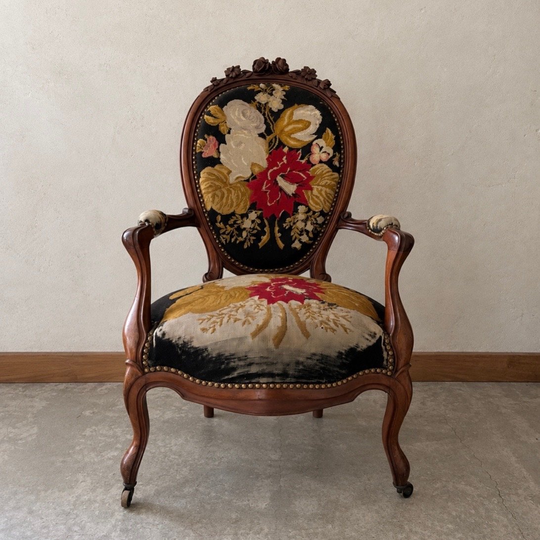 Louis XV Armchair With Floral Upholstery