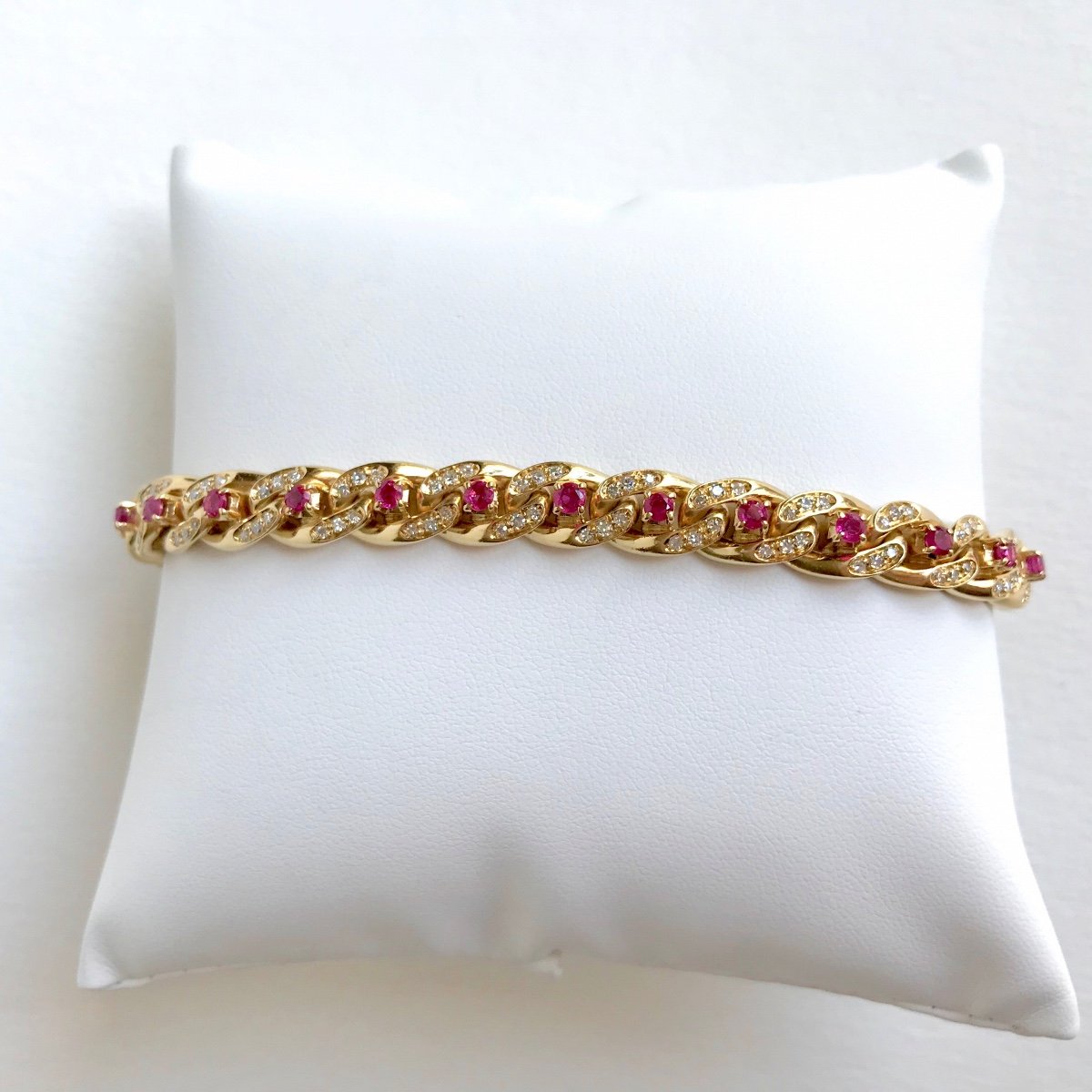 Cartier Bracelet Gourmette Diamants Rubis Or Jaune 18 Carats-photo-2