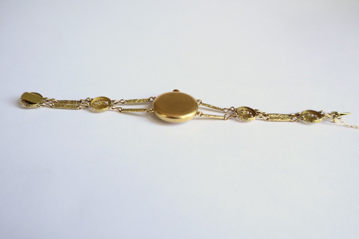 18k Gold Watch Circa 1900 Plant Pattern-photo-3