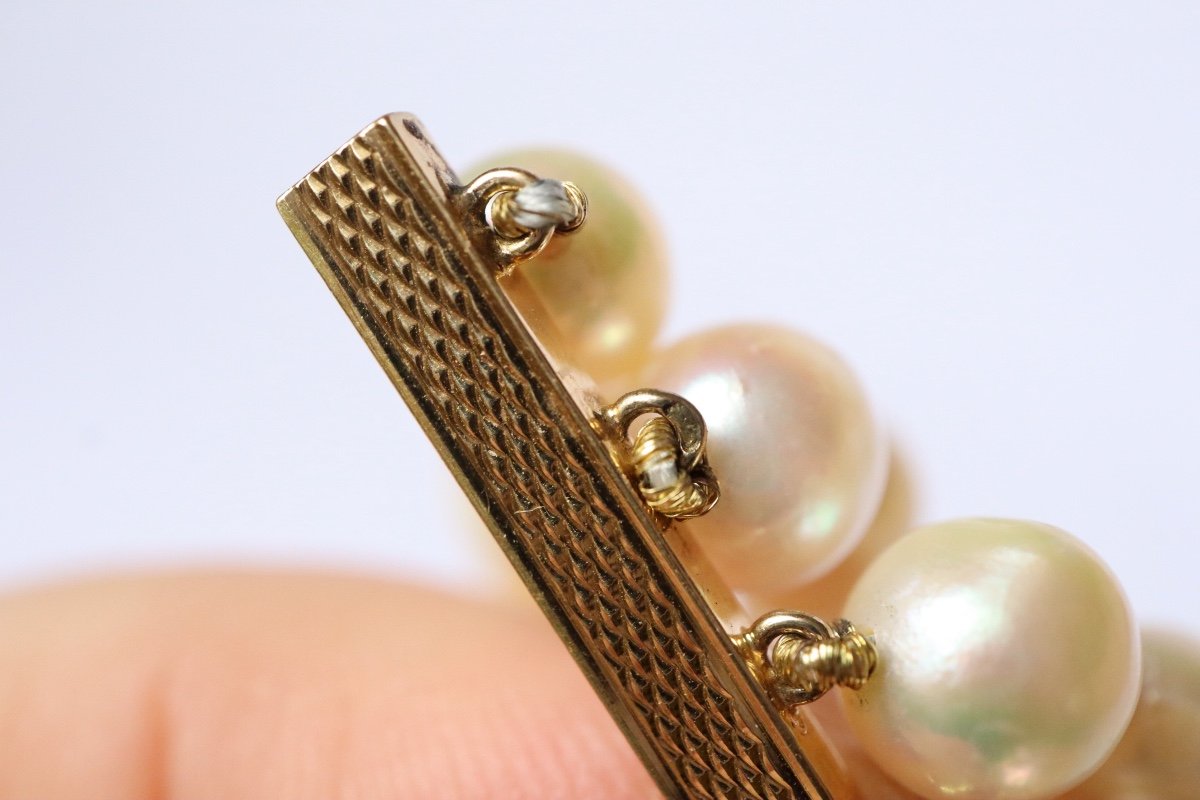 Bracelet Ancien 4 Rangs De Perles Et Or Jaune 18 Kt années 60-photo-4