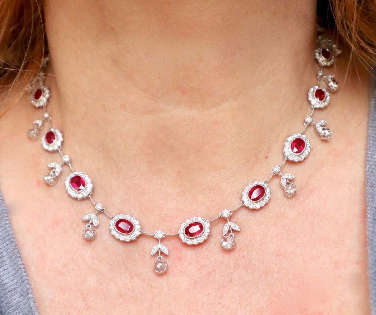 Louis XVI Style Collerette Necklace In 18-karat White Gold, Ruby And Diamonds-photo-4