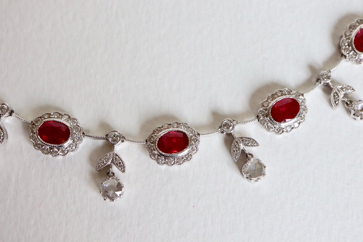 Louis XVI Style Collerette Necklace In 18-karat White Gold, Ruby And Diamonds-photo-2