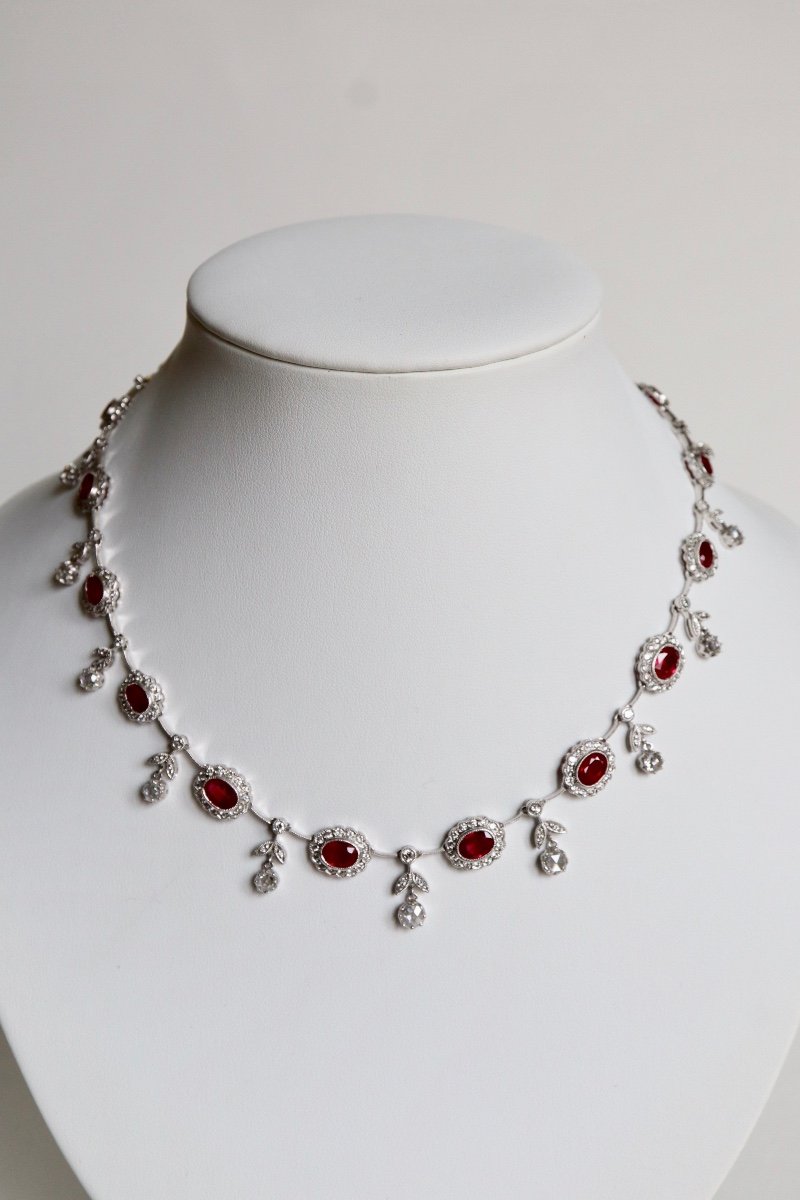 Louis XVI Style Collerette Necklace In 18-karat White Gold, Ruby And Diamonds-photo-4