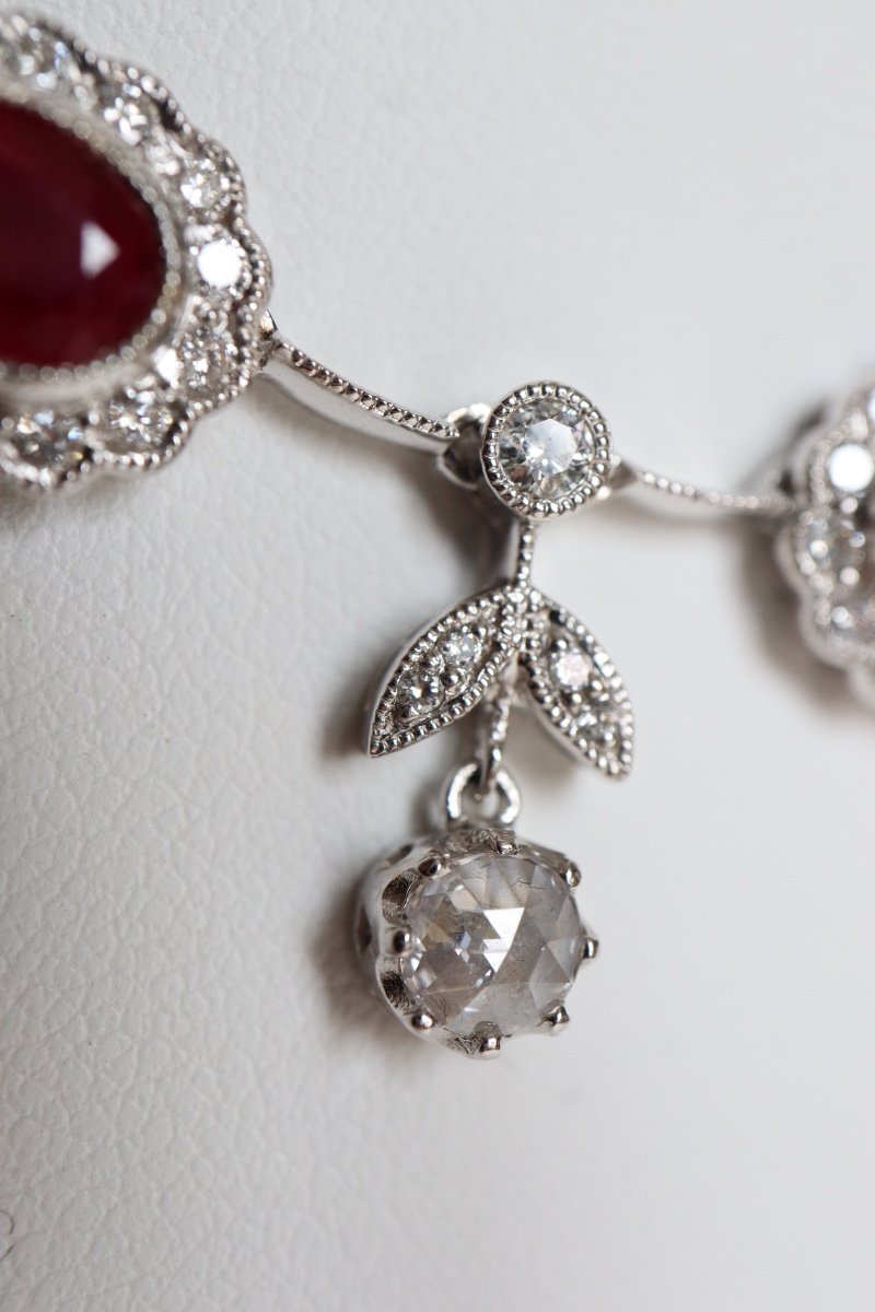Collier Collerette Style Louis XVI En Or Blanc 18 Carats Rubis Et Diamants-photo-6