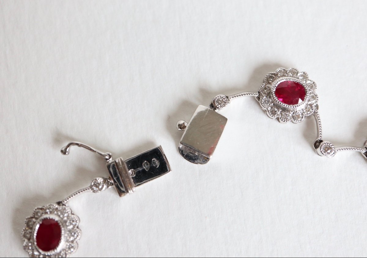 Louis XVI Style Collerette Necklace In 18-karat White Gold, Ruby And Diamonds-photo-7