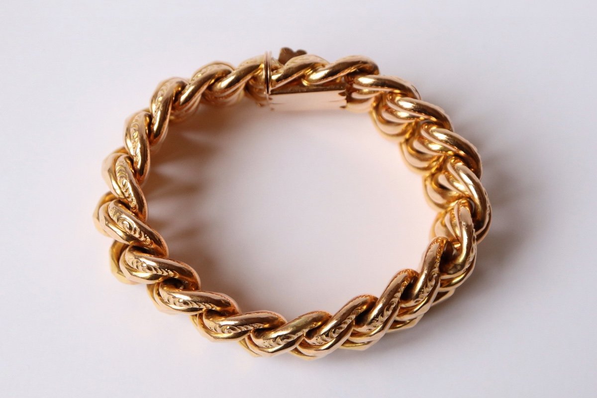 Bracelet Maille Américaine En Or Jaune 18 Carats Vers 1960-photo-2