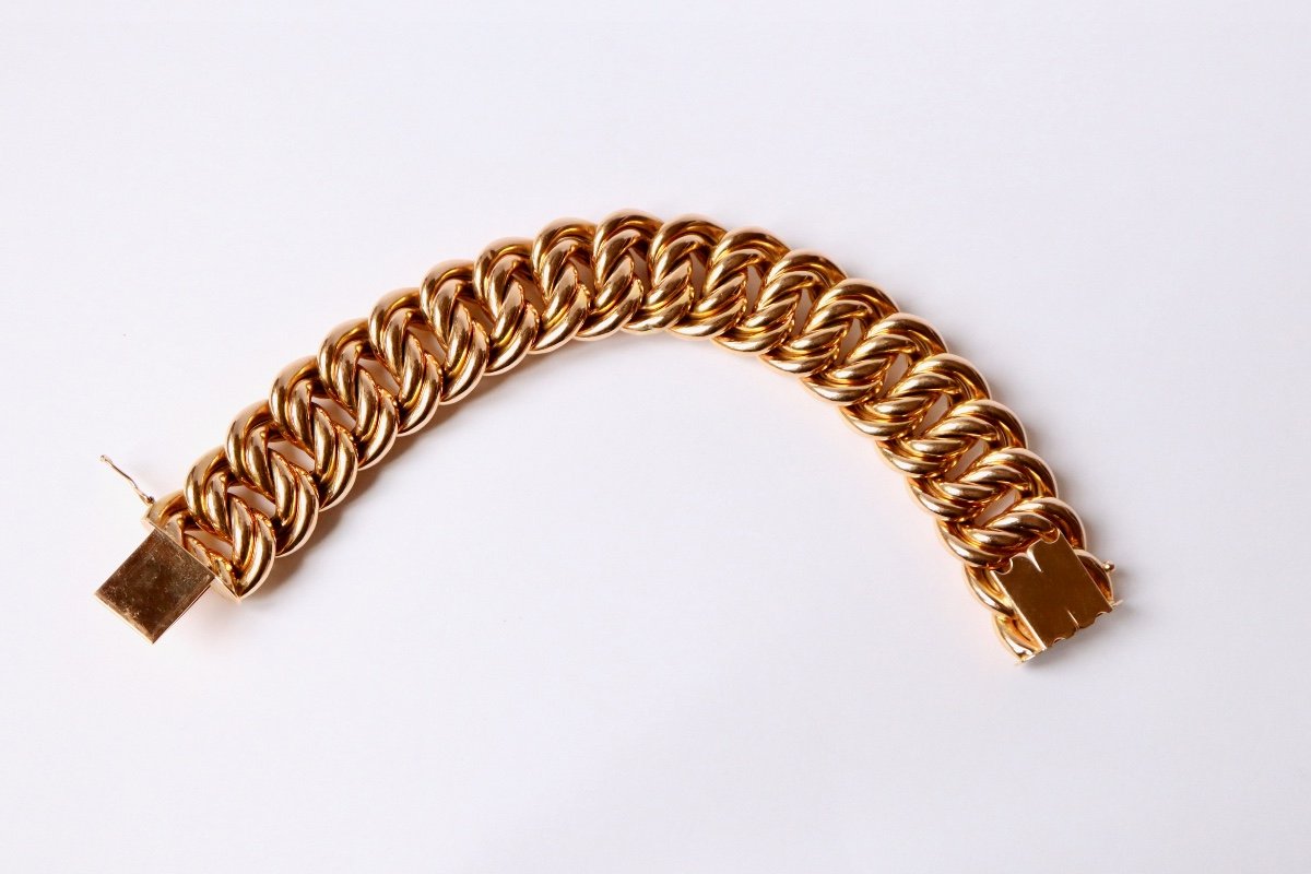 Bracelet Maille Américaine En Or Jaune 18 Carats Vers 1960-photo-3