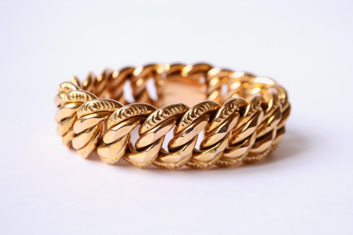 Bracelet Maille Américaine En Or Jaune 18 Carats Vers 1960