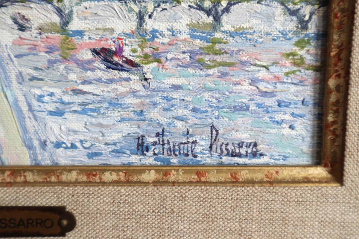 H Claude Pissarro View Of Paris: The Seine At The Louvre Oil On Canvas-photo-1