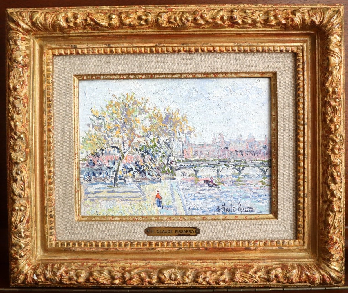 H Claude Pissarro View Of Paris: The Seine At The Louvre Oil On Canvas