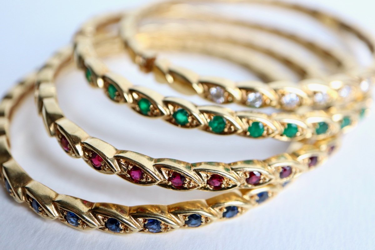 Chaumet Rigid Bracelets In 18 Carat Gold And Precious Stones-photo-2