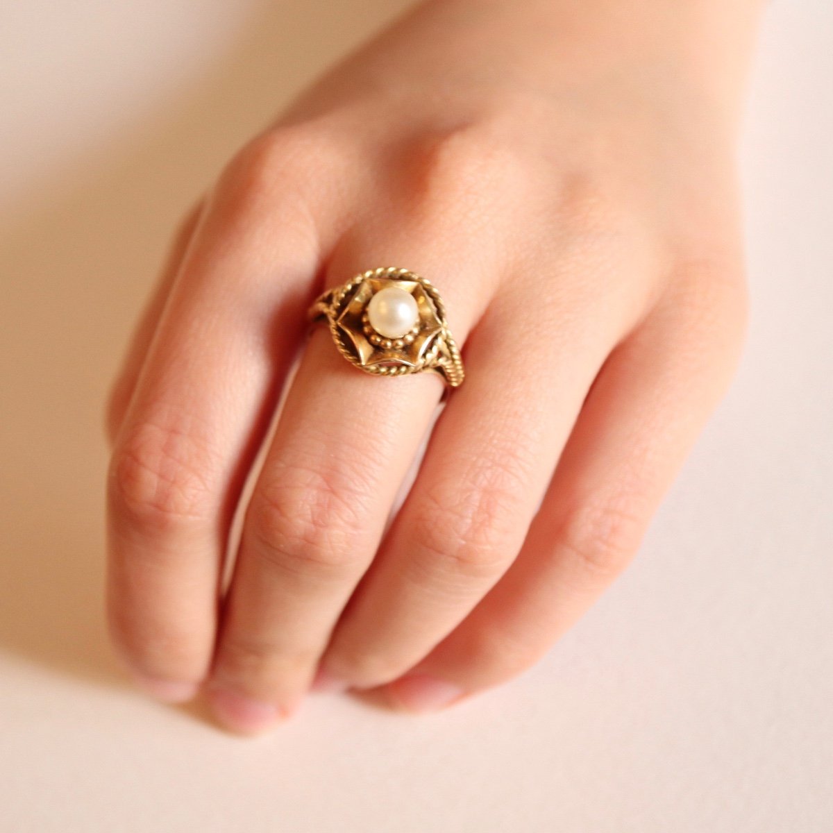 1950s Ring With Center Pearl-photo-2