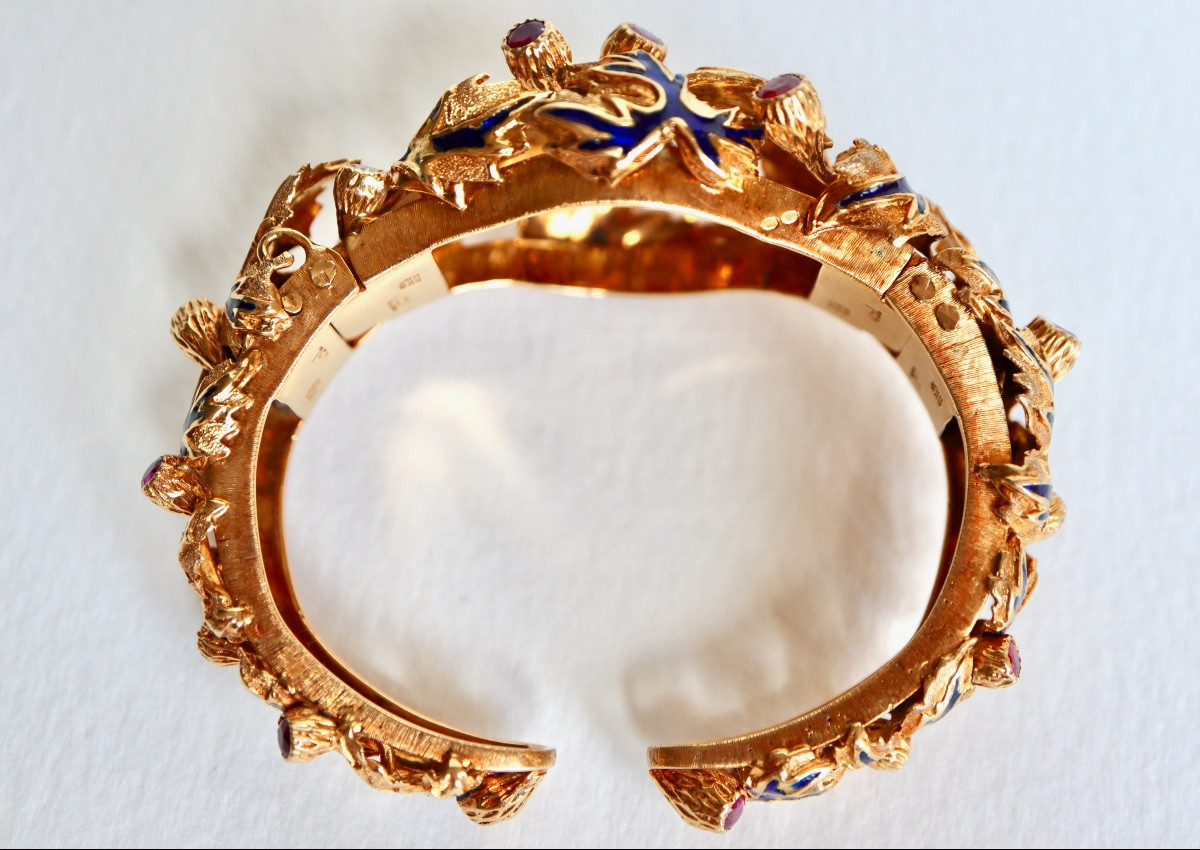 Zolotas Bracelet Vers 1960 En Or Diamants Rubis Email-photo-2